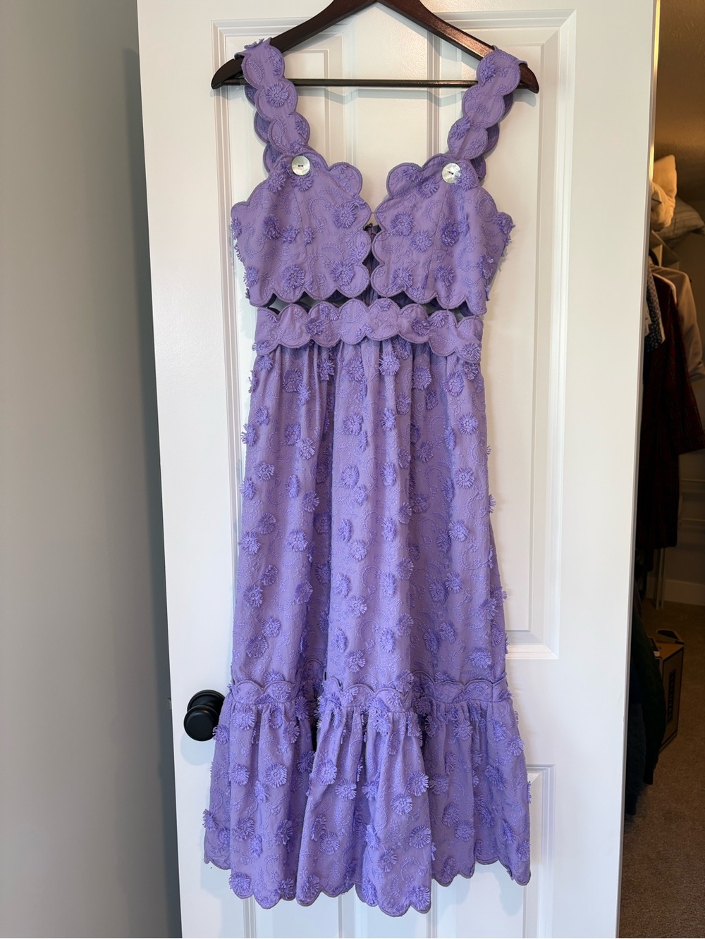 Farm Rio Lilac 3D Flower Sleeveless Midi Dress (Small) - Picture 1 of 10